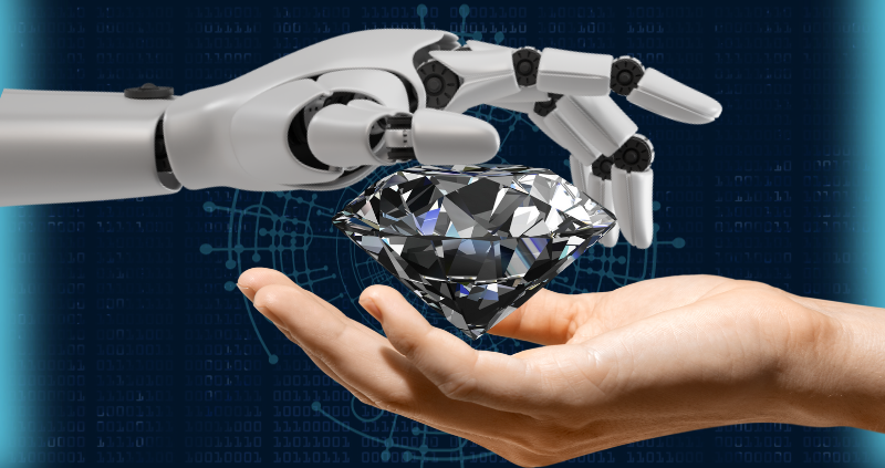 Artificial Intelligence and human holding Diamond